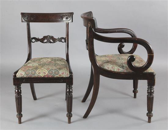 A harlequin set of twelve (6 + 6) William IV mahogany dining chairs,